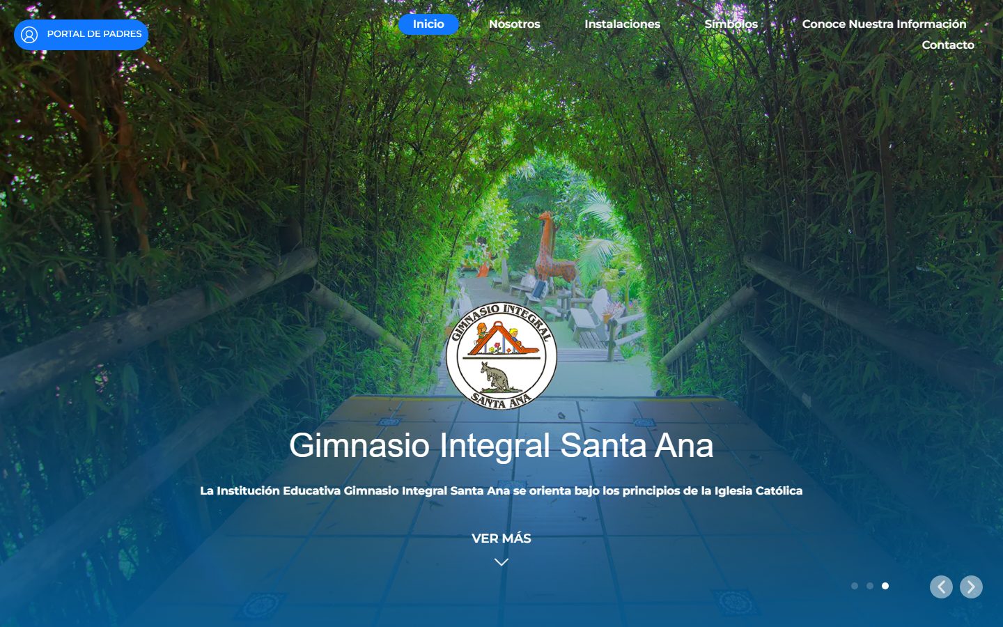Sitio web del colegio Gimnasio Integral Santa Ana (Ginsa) con portal de padres
